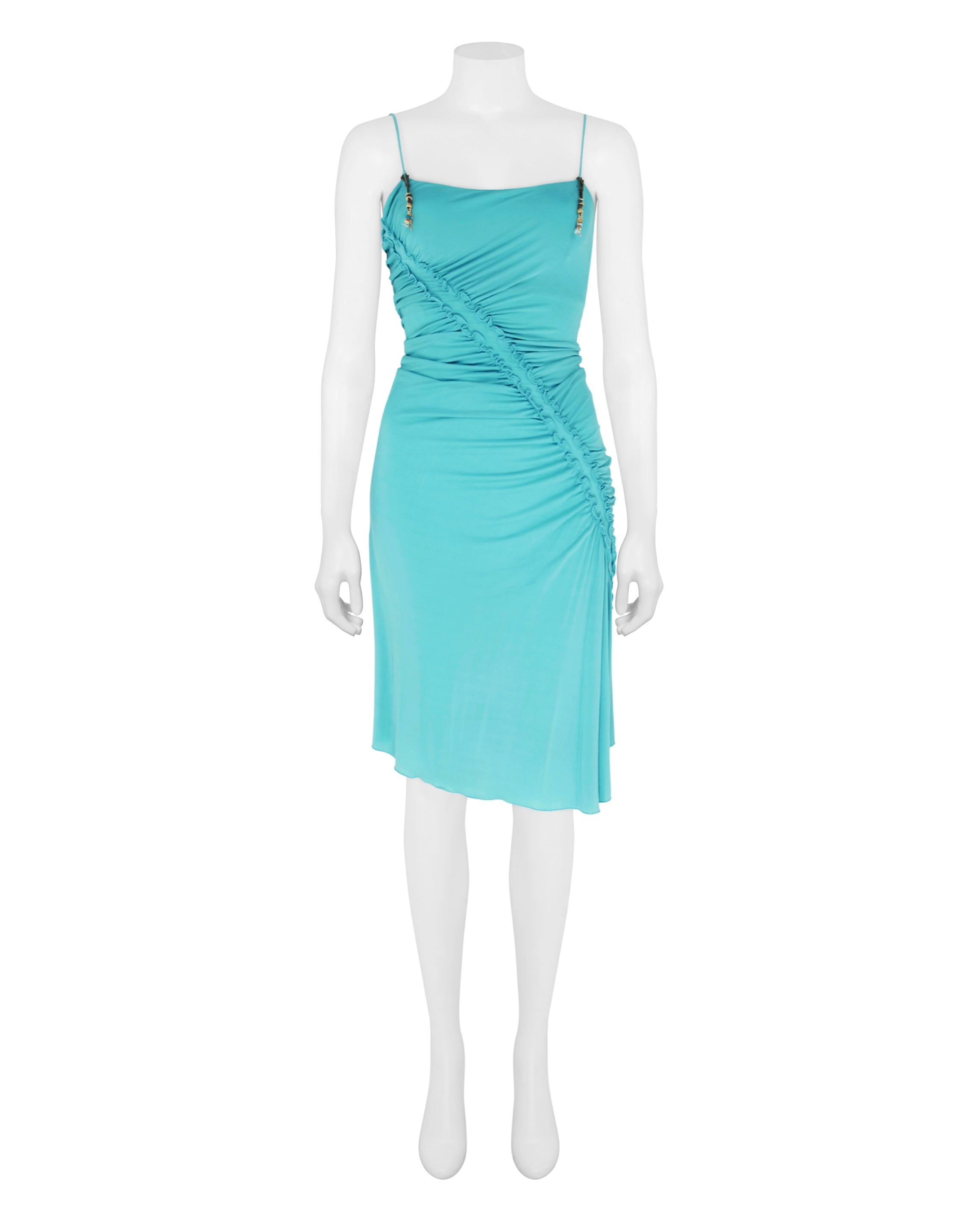 2003 Blue Suede Charm Embellished Ruched Dress