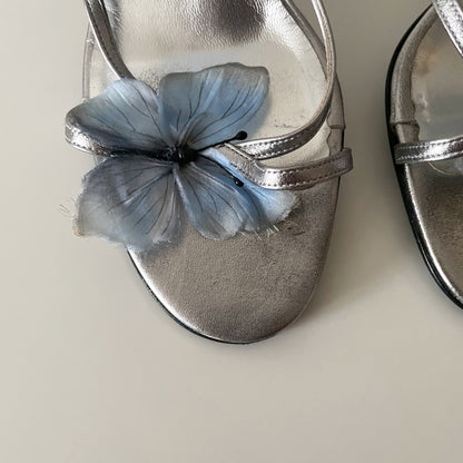 Dolce & Gabbana S/S 1998 Silver & Blue Butterfly Ankle Strap Sandal Heels