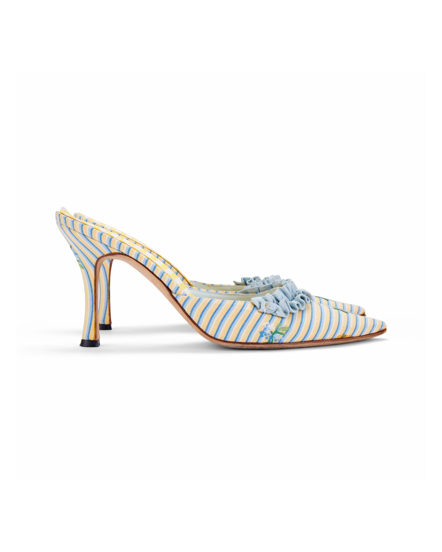 Manolo Blahnik 2000s ‘Marie Antoinette’ Striped Ruffle Mule Heels