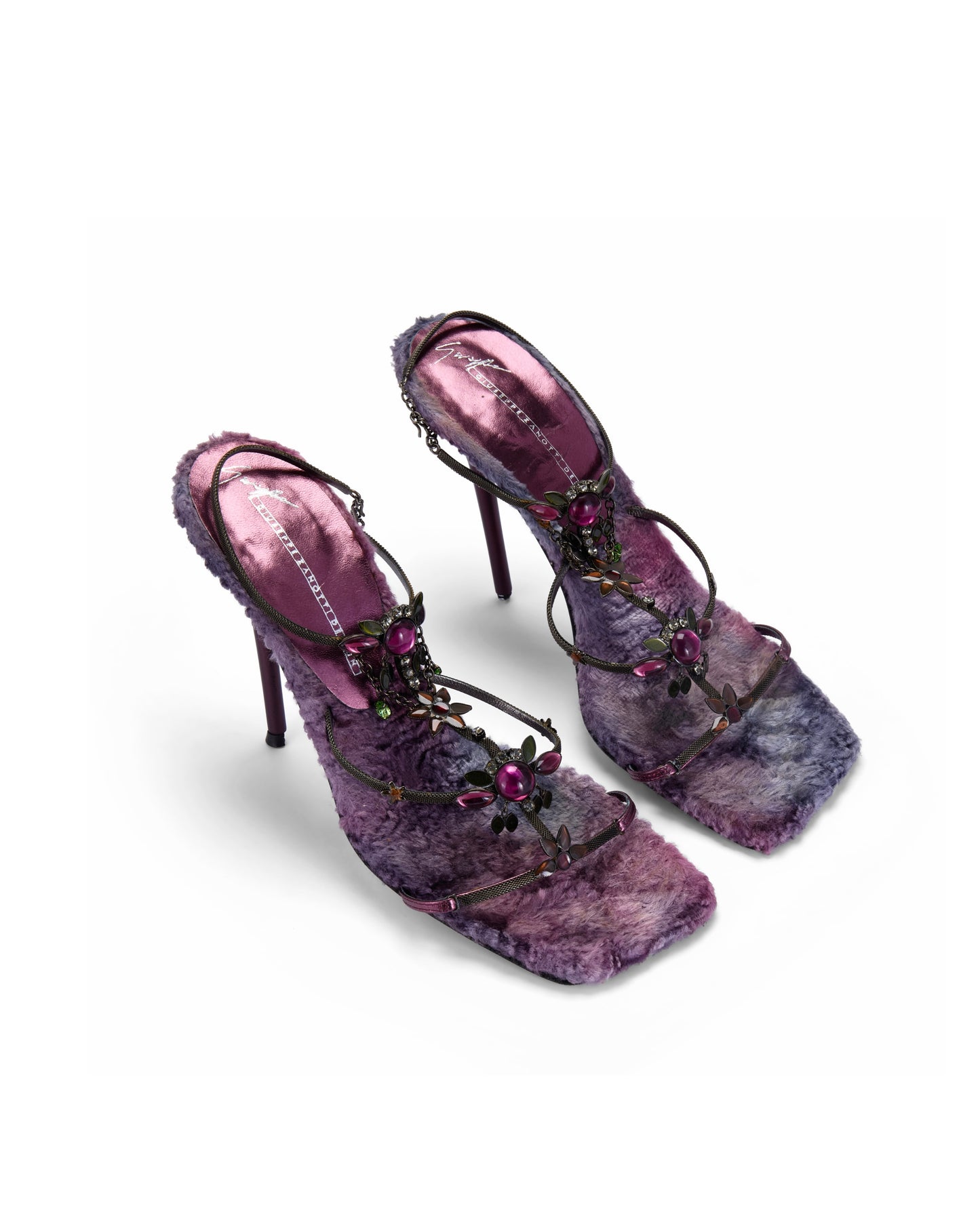 Giuseppe Zanotti 2000s Purple Fur Jewel Heels