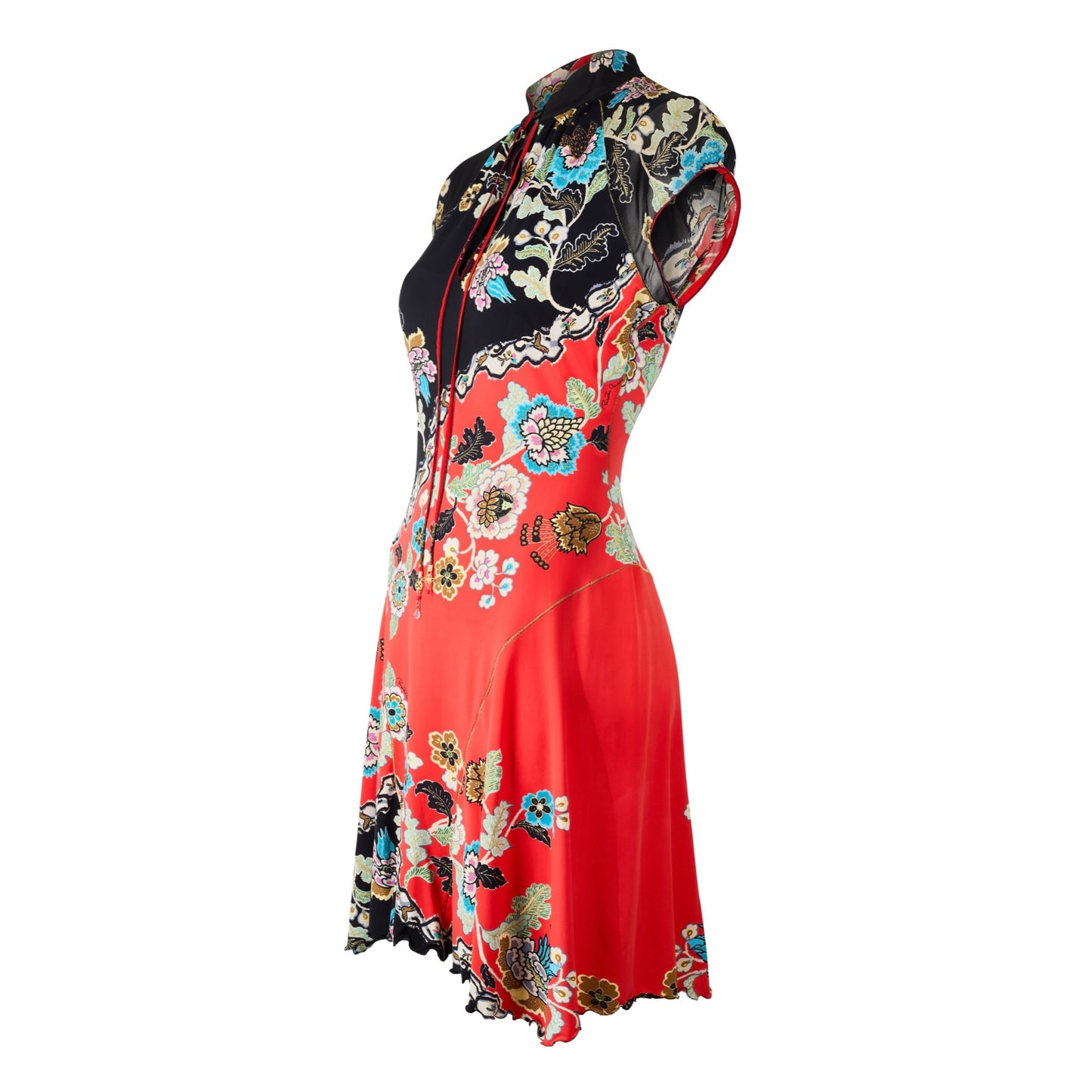 Roberto Cavalli S/S 2003 Chinoiserie Floral Red Cheongsam Dress