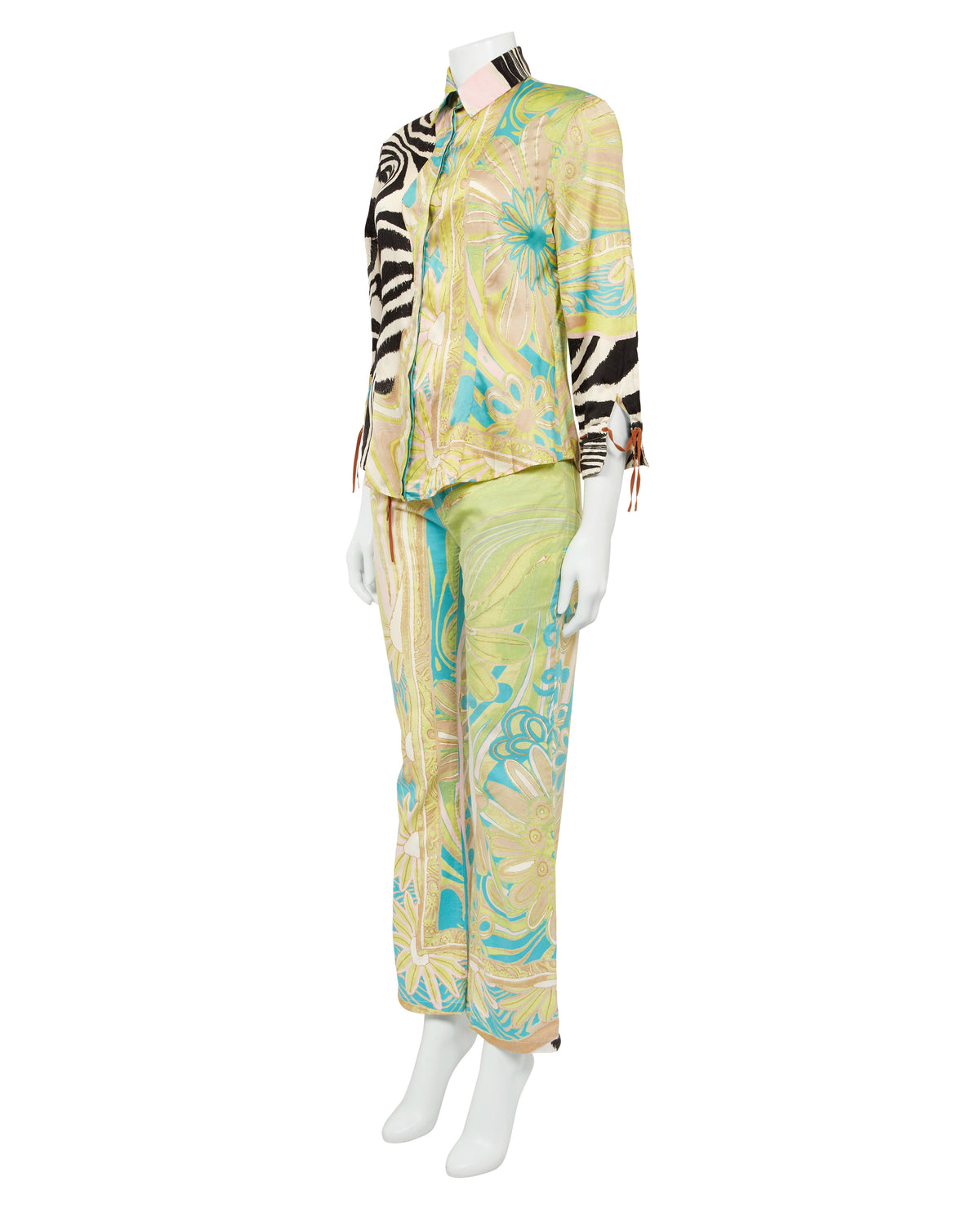 Spring / Summer 2004 Green Zebra Print Silk Top & Jeans Set