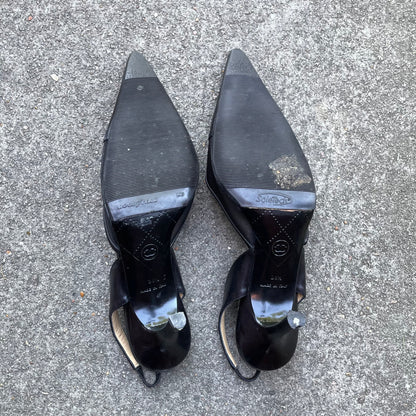 Chanel 2004 “CC” Black Leather Slingback Heels