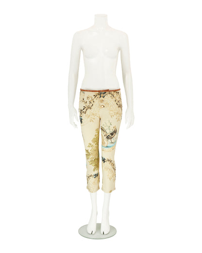 Roberto Cavalli S/S 2003 Chinoiserie Pheasant Floral Capri Pants