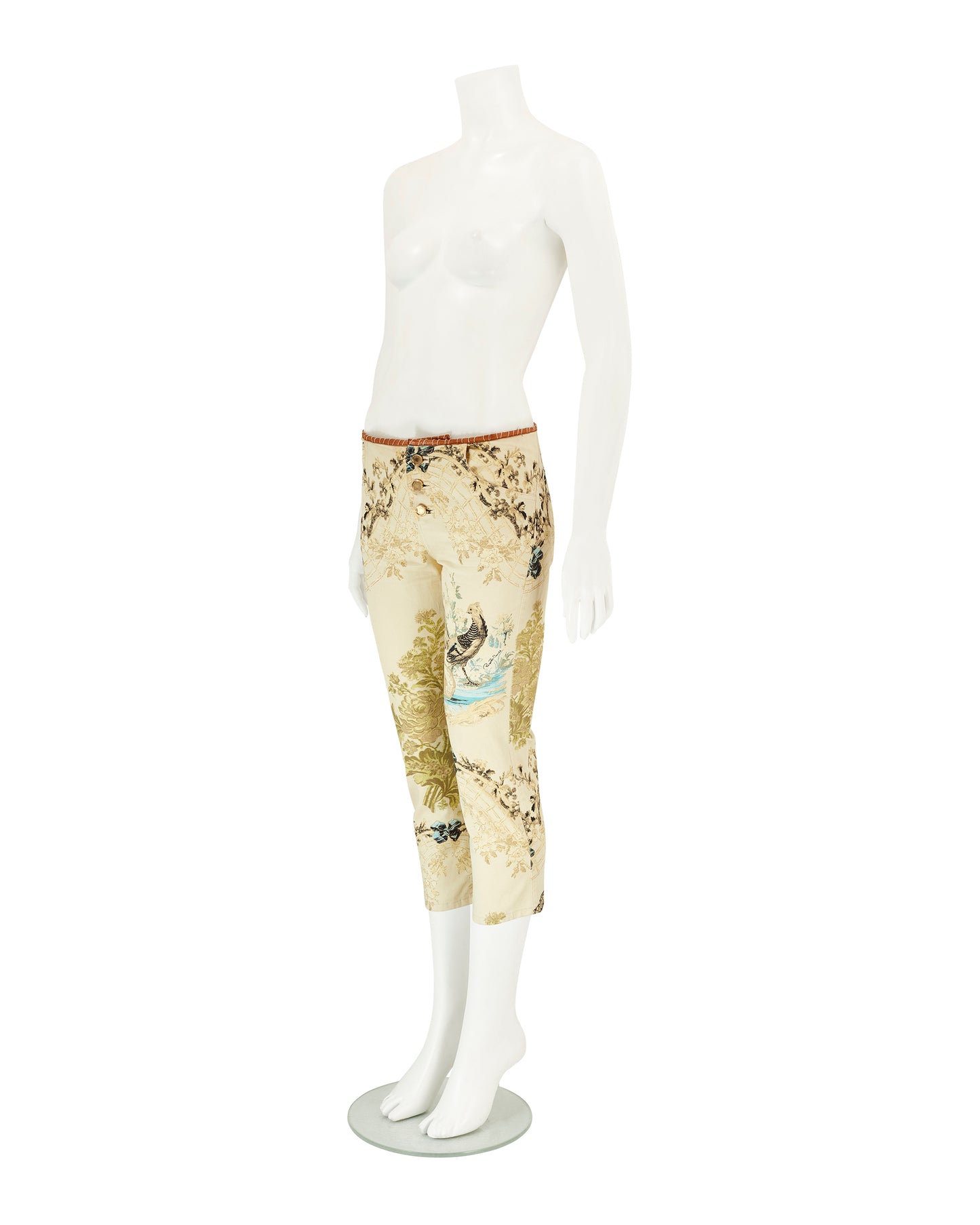 Roberto Cavalli S/S 2003 Chinoiserie Pheasant Floral Capri Pants