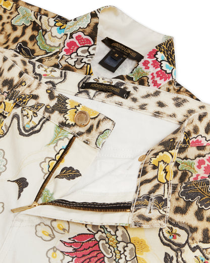 Roberto Cavalli S/S 2003 White Floral Chinoiserie Top & Jeans Set