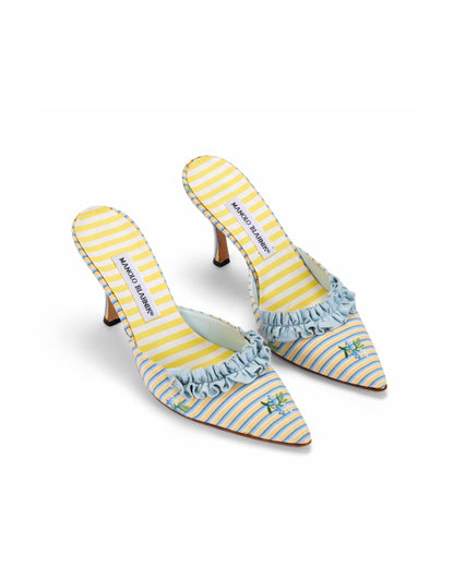 Manolo Blahnik 2000s ‘Marie Antoinette’ Striped Ruffle Mule Heels