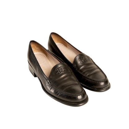 CHANEL “CC” 1999 Black Leather Loafers
