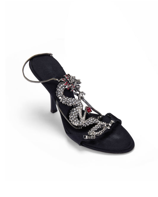 Giuseppe Zanotti S/S 2004 Dragon Black Satin Heels