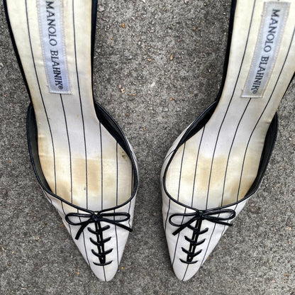 Manolo Blahnik 2000s Black & White Sneaker Bow Mule Heels