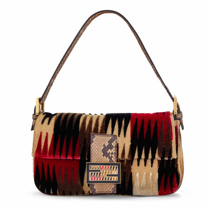 Fendi 2012 Pony Hair Suede Snakeskin Baguette Bag