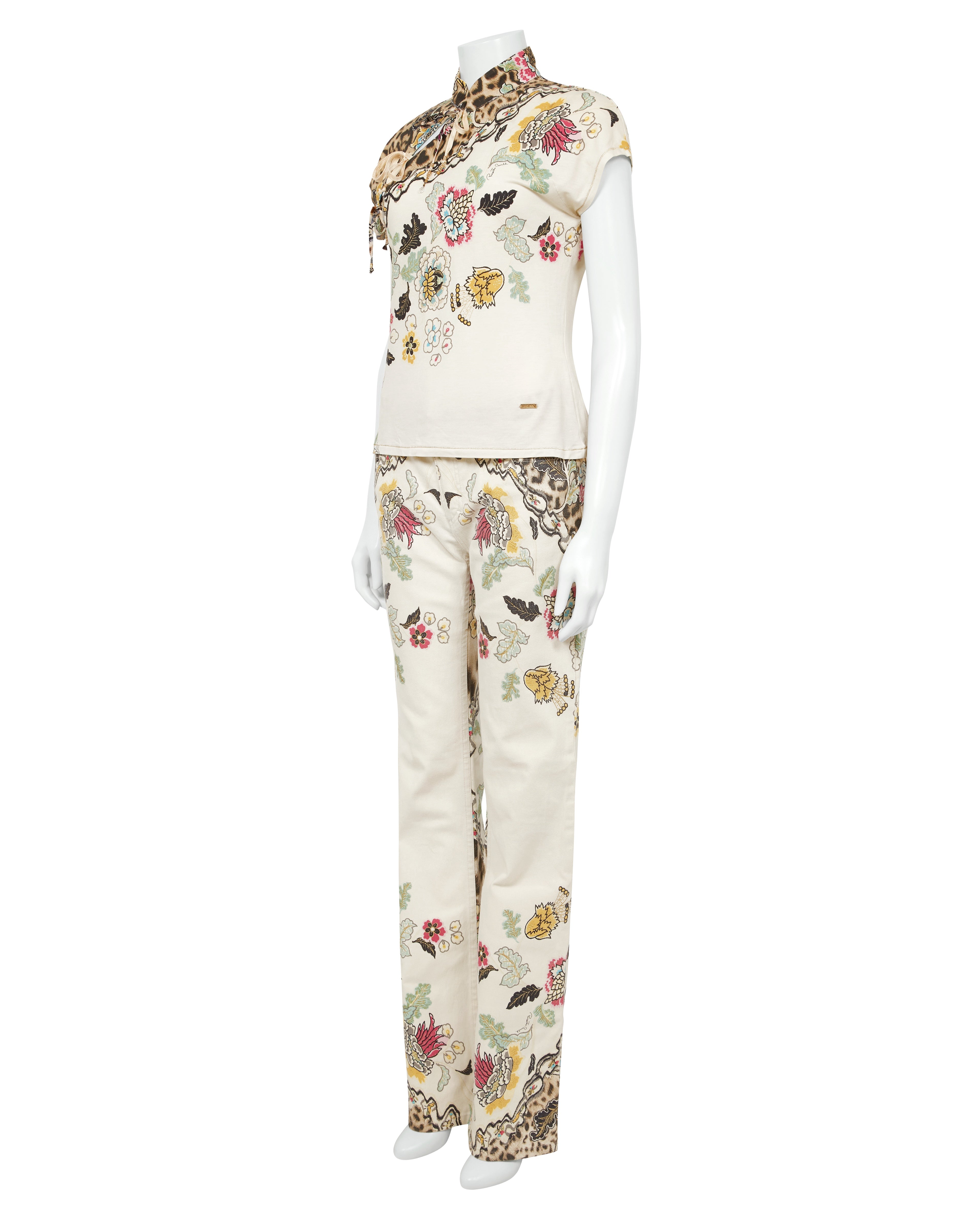 Spring / Summer 2003 White Floral Chinoiserie Top & Jeans Set