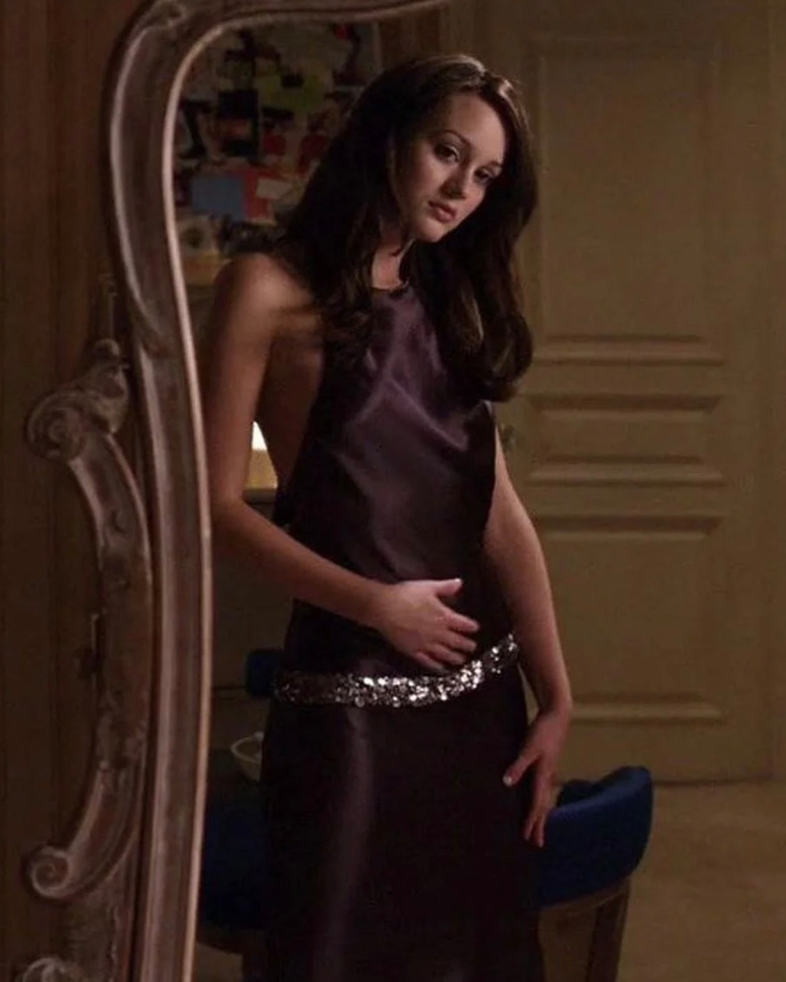 Vera Wang 2000s Gold Sequin Halter Neck Dress