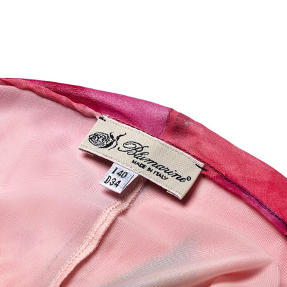 Blumarine S/S 2002 Pink & Black Hibiscus Floral Silk Dress