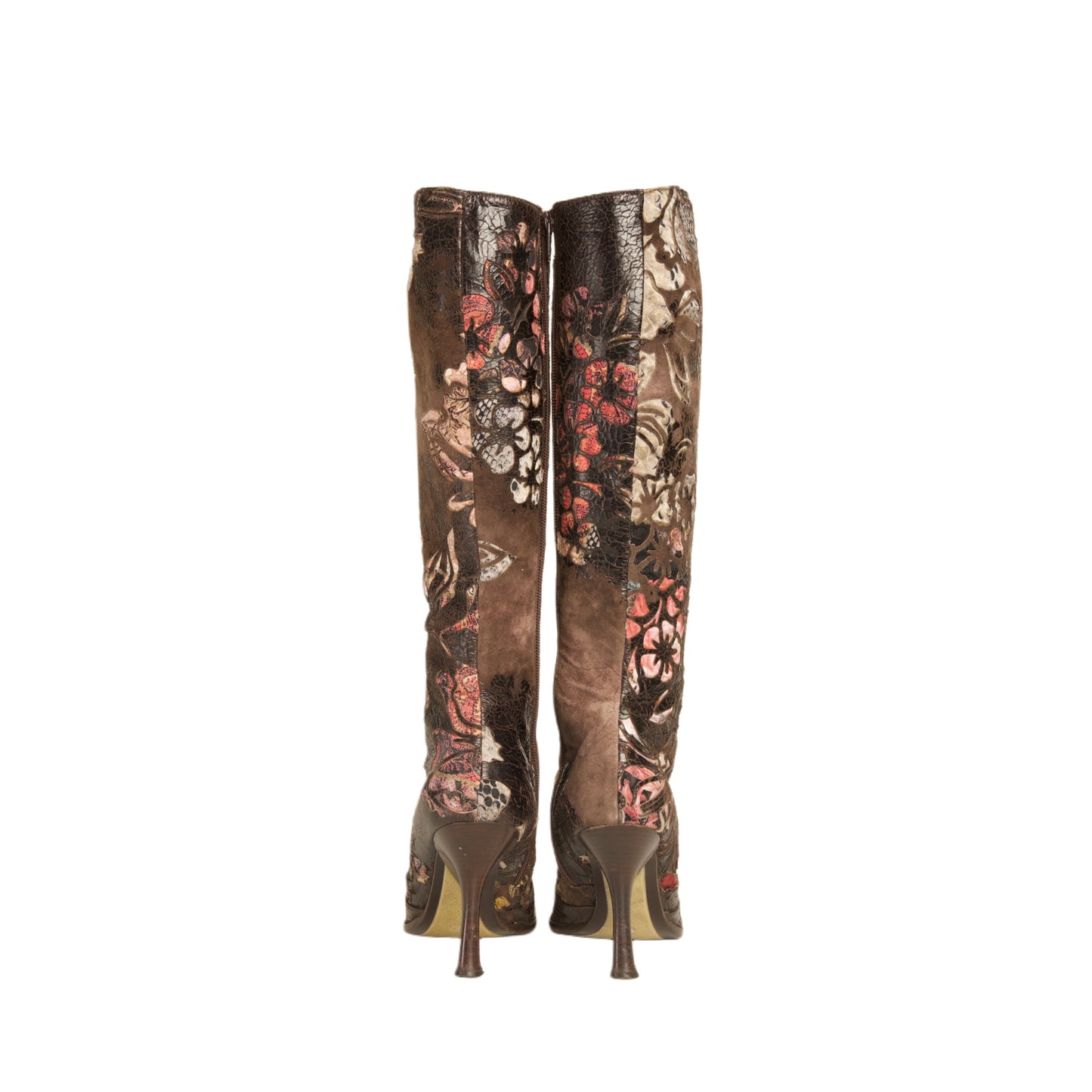 Roberto Cavalli S/S 2002 Brown Floral Suede Leather Boots