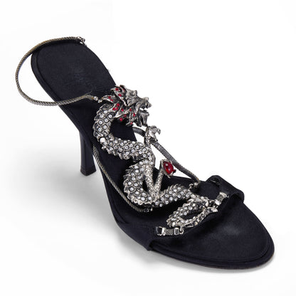 Giuseppe Zanotti S/S 2004 Dragon Black Satin Heels