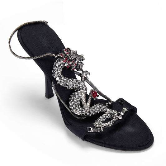 Giuseppe Zanotti S/S 2004 Dragon Black Satin Heels