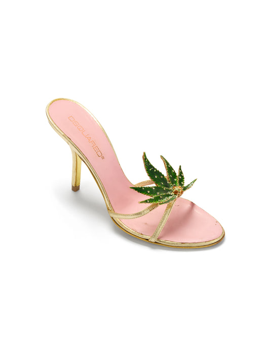 Dsquared2 S/S 2005 Marijuana Leaf Gold Sandal Heels