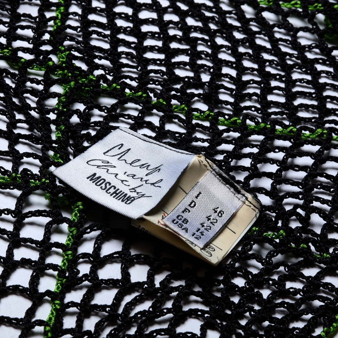 Moschino Cheap and Chic S/S 1997 Black Knit Crochet Red Rose Cardigan