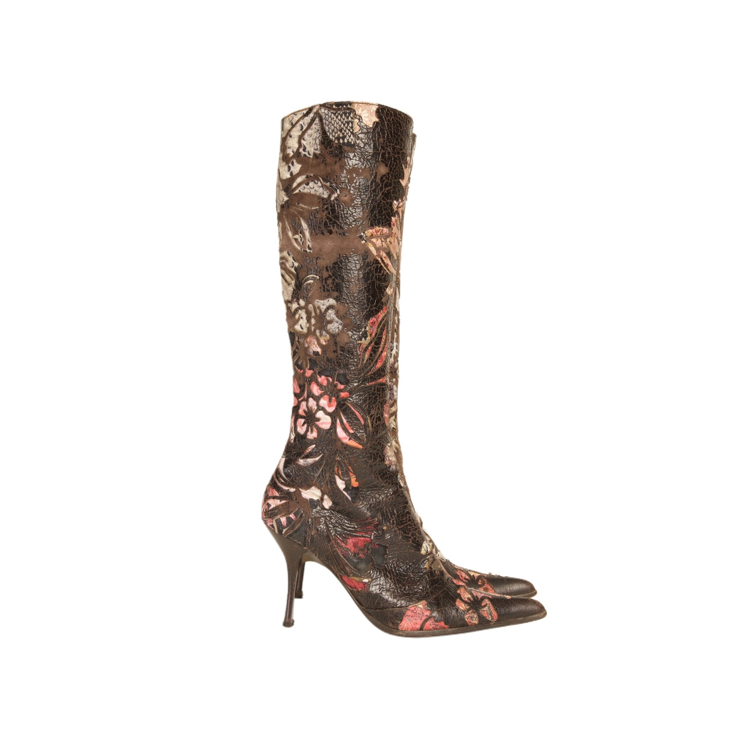 Roberto Cavalli S/S 2002 Brown Floral Suede Leather Boots