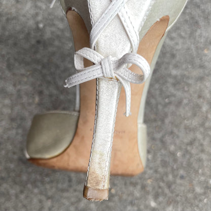Dior by John Galliano 2000s Ivory Satin Bow Strappy Heels