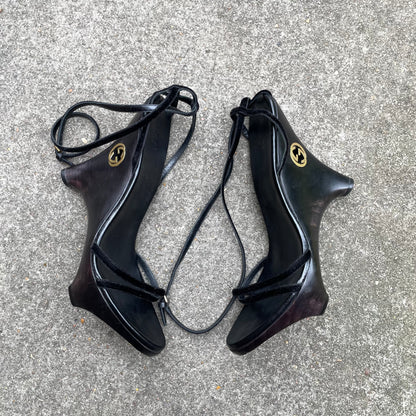Gucci by Tom Ford 1996 “GG” Black Wood & Velvet Wedge Heels