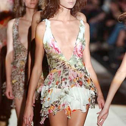 Roberto Cavalli S/S 2002 Floral Leopard Blouse Top