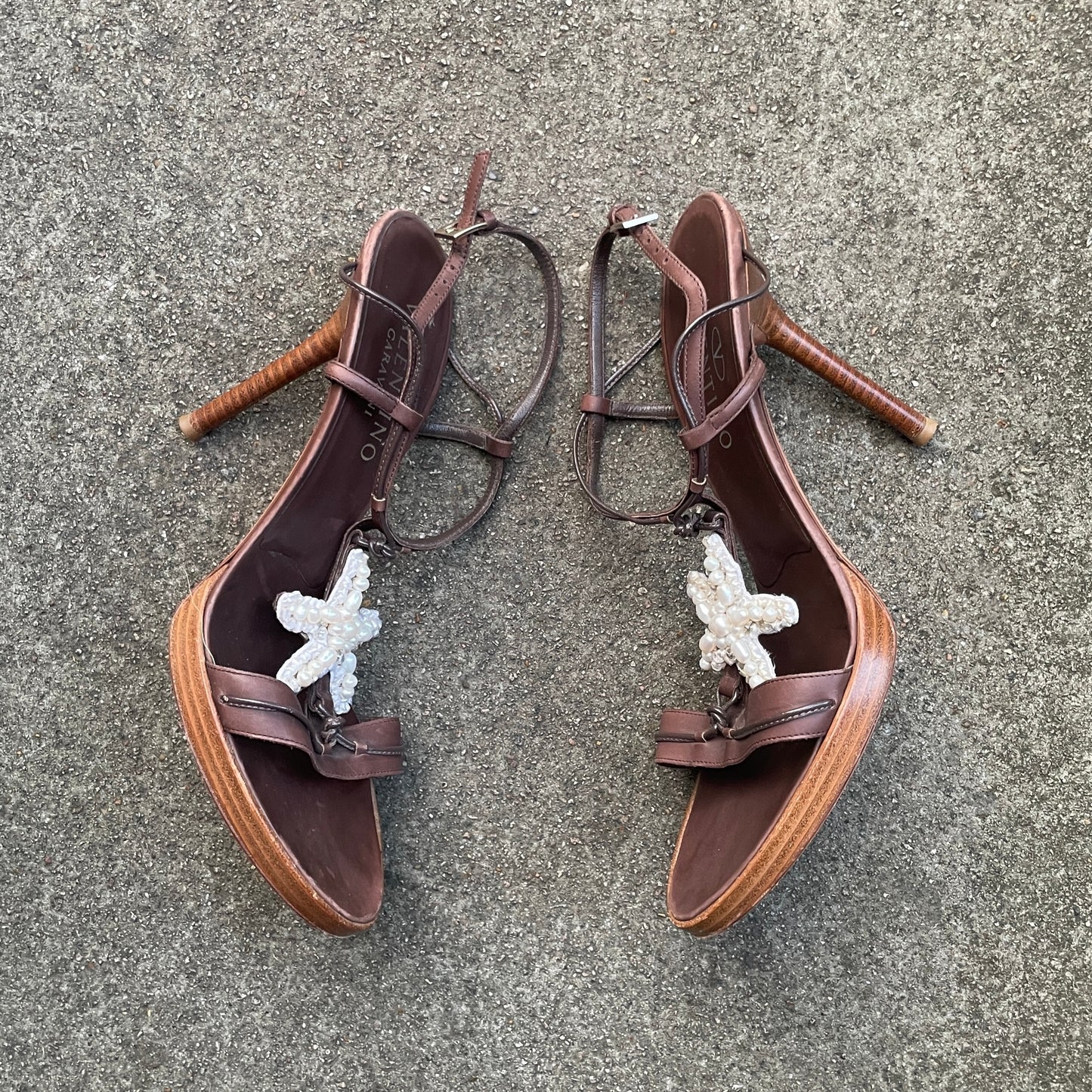 Valentino S/S 2002 Pearl Beaded Starfish Sandal Heels