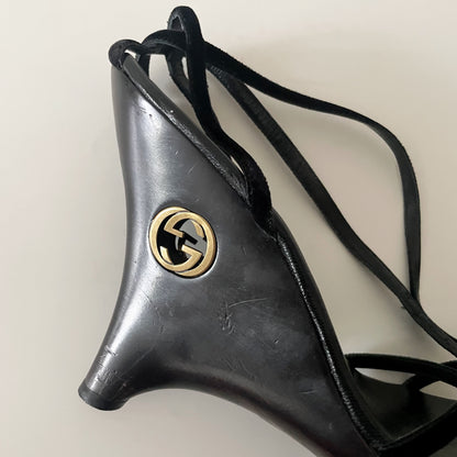 Gucci by Tom Ford 1996 “GG” Black Wood & Velvet Wedge Heels