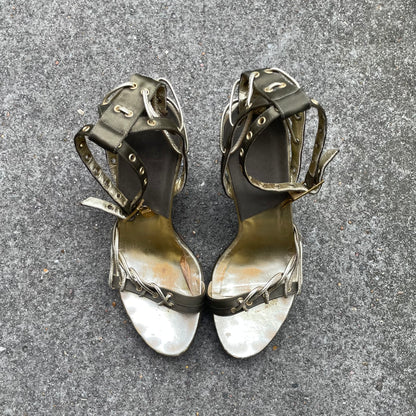 Dior by John Galliano S/S 2003 Khaki Green Padlock & Key Satin Wedge Heels