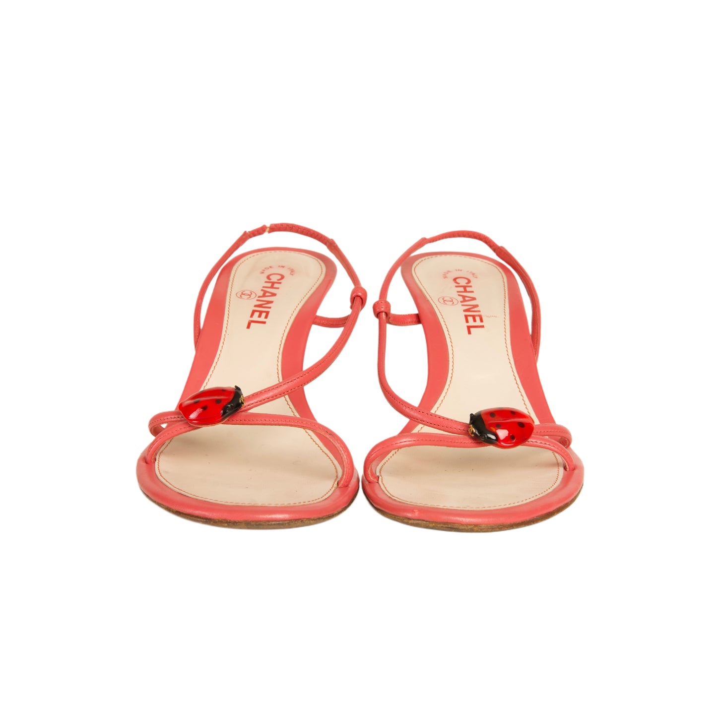 CHANEL S/S 2004 Ladybug Pink Leather Slingback Heels
