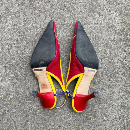 Dolce & Gabbana ‘76’ Red & Yellow Sporty Zip Slingback Heels