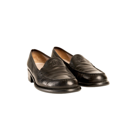 CHANEL “CC” 1999 Black Leather Loafers