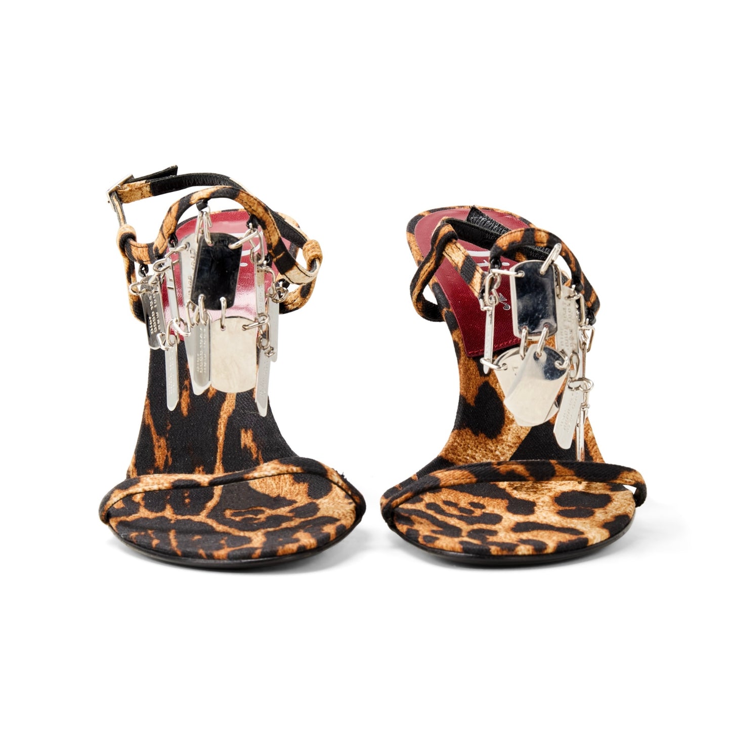 Dior by Galliano F/W 2004 Leopard Print Dog Tag Silver Metal Strappy Heels
