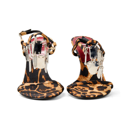 Dior by Galliano F/W 2004 Leopard Print Dog Tag Silver Metal Strappy Heels