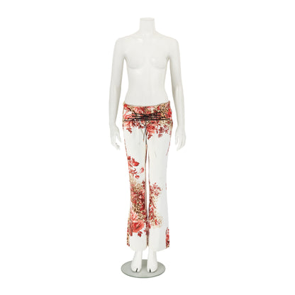 Roberto Cavalli S/S 2002 White Floral & Leopard Print Tie Up Jeans