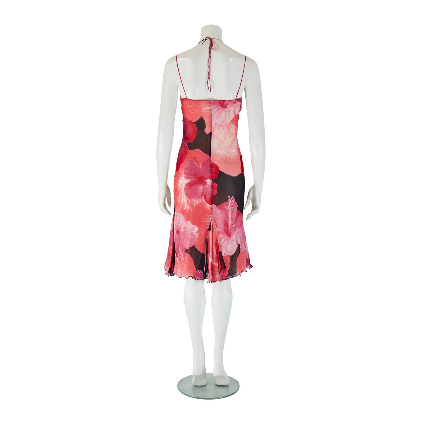 Blumarine S/S 2002 Pink & Black Hibiscus Floral Silk Dress