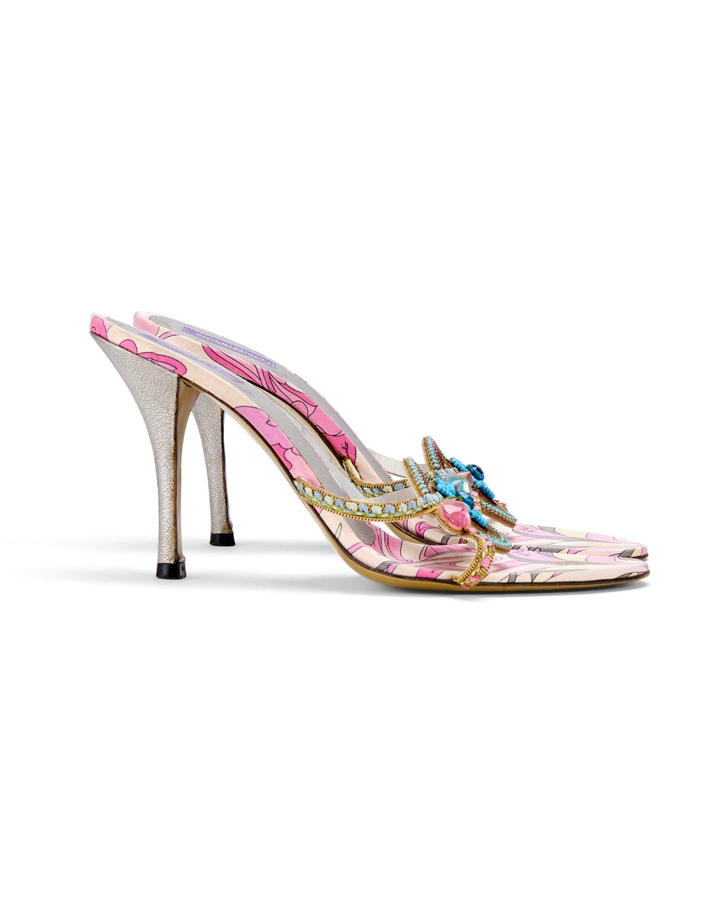Emilio Pucci 2000s Pink & Blue Starfish Jewel Sandal Heels