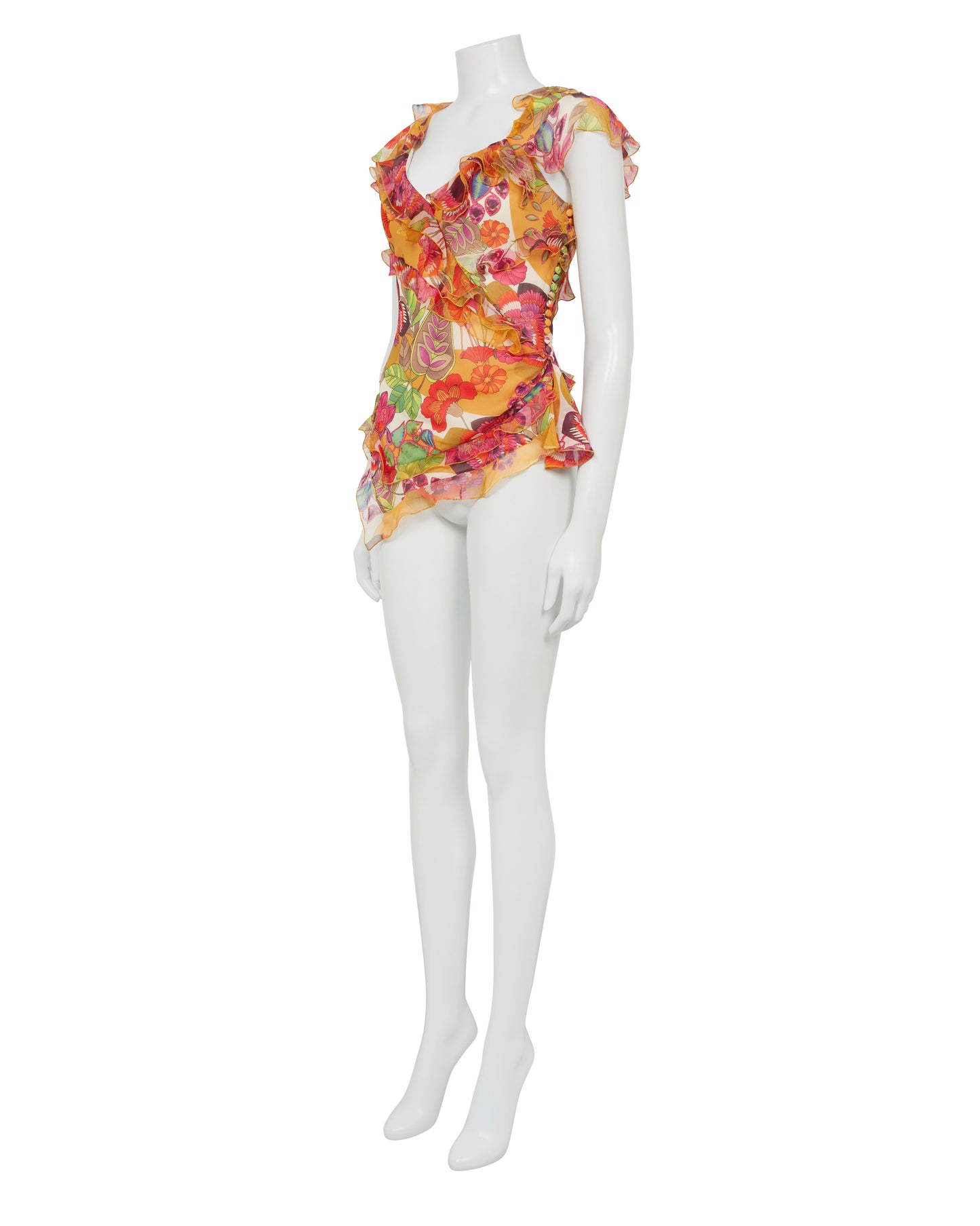 Christian Dior S/S 2005 Floral Multicolour Silk Top