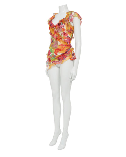 Christian Dior S/S 2005 Floral Multicolour Silk Top