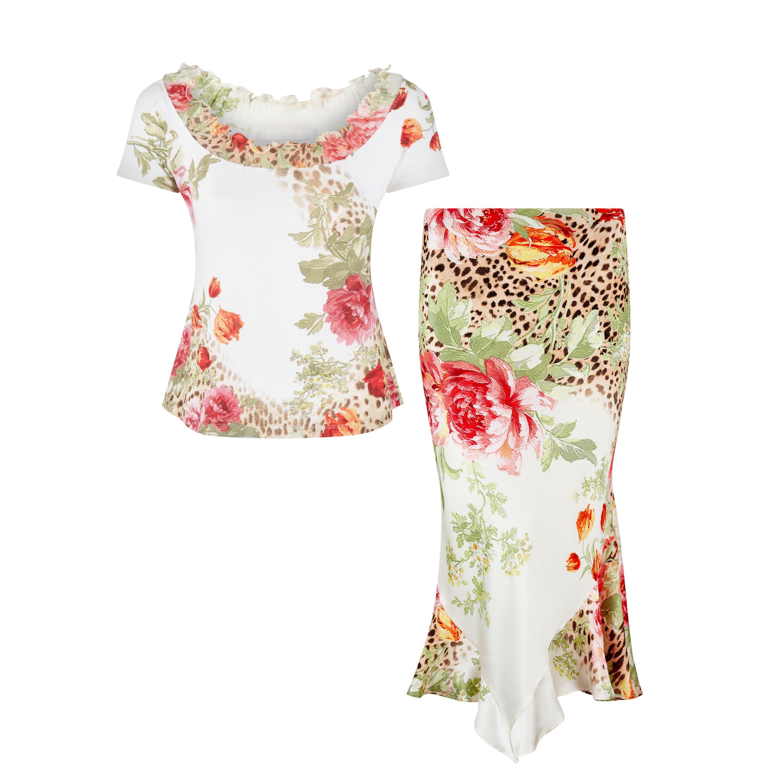 Spring / Summer 2002 Floral Leopard Top & Silk Skirt Set