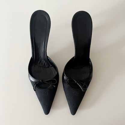 Gucci by Tom Ford “GG” Black Monogram Canvas Mule Heels