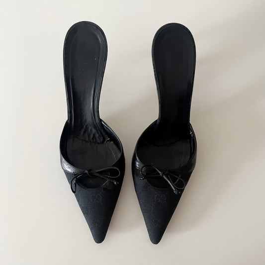 Gucci by Tom Ford “GG” Black Monogram Canvas Mule Heels