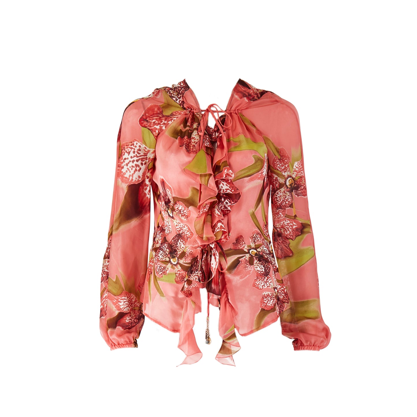 Roberto Cavalli S/S 2005 Orchid Floral Print Silk Blouse Top