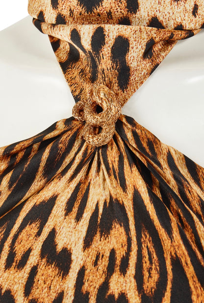 Roberto Cavalli S/S 2002 Silk Leopard Print Halter-neck Dress