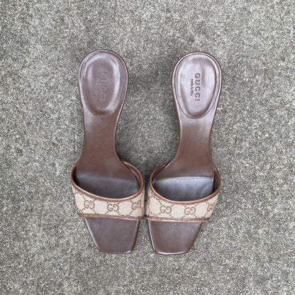 Gucci by Tom Ford Brown “GG” Monogram Sandal Heels