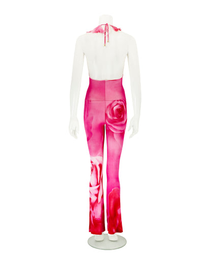 Roberto Cavalli S/S 2000 Pink Floral Rose Silk Jumpsuit