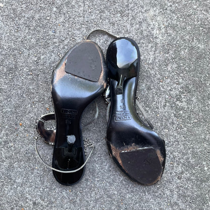 RARE Giuseppe Zanotti Silver & Red Dragon Black Satin Heels