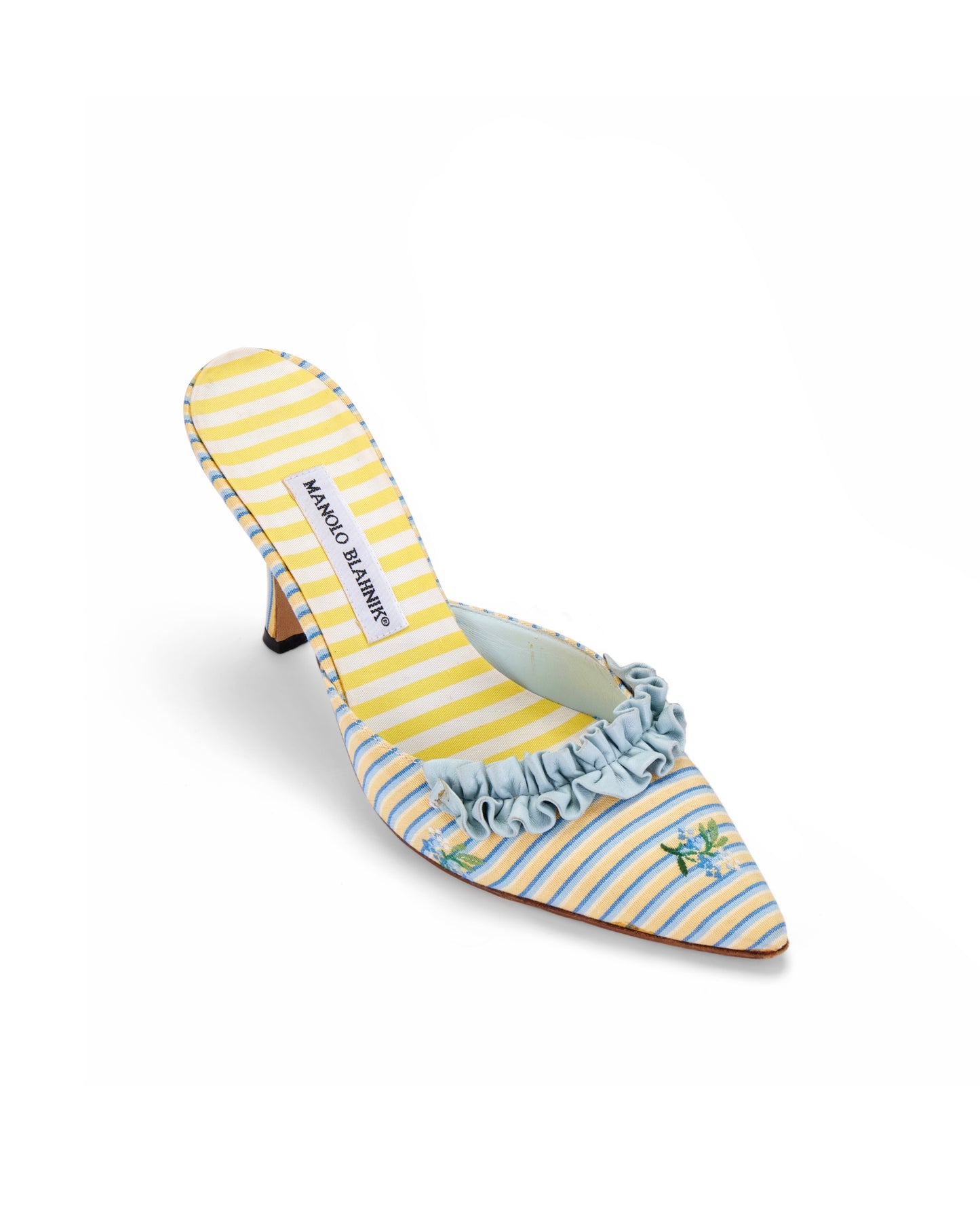 Manolo Blahnik 2000s ‘Marie Antoinette’ Striped Ruffle Mule Heels