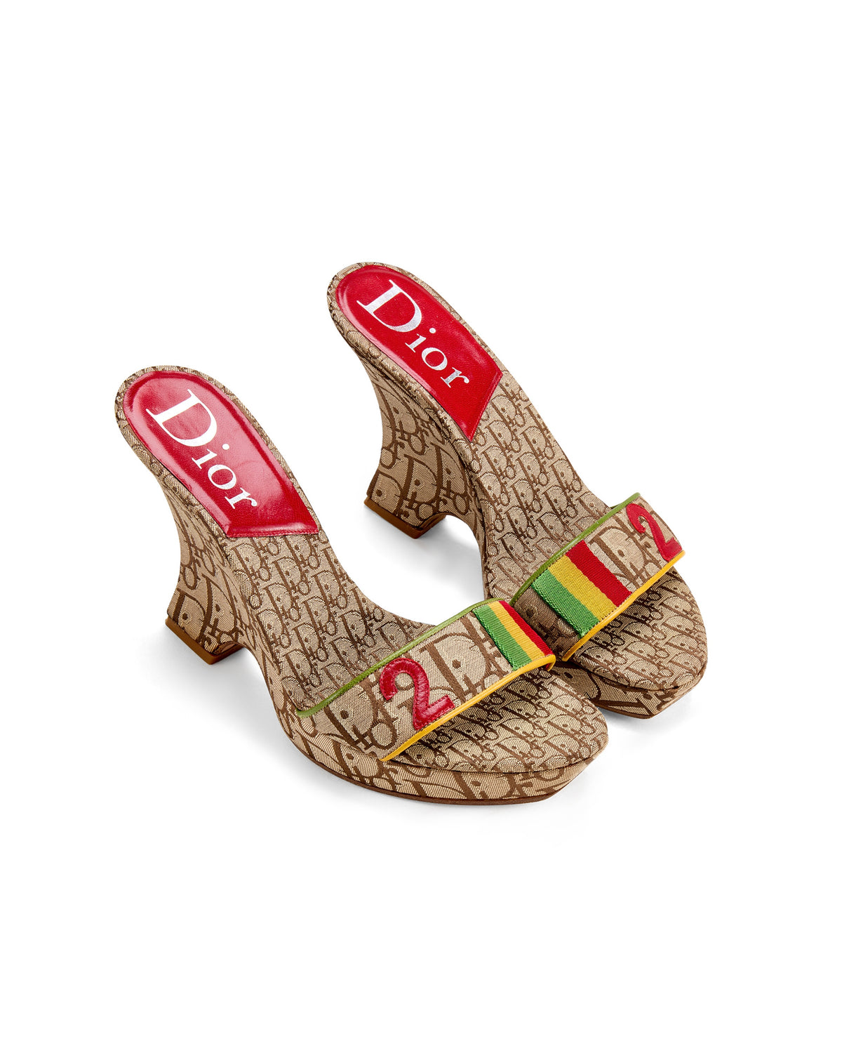 2004 Rasta Monogram Diorissimo Canvas Wedge Heels